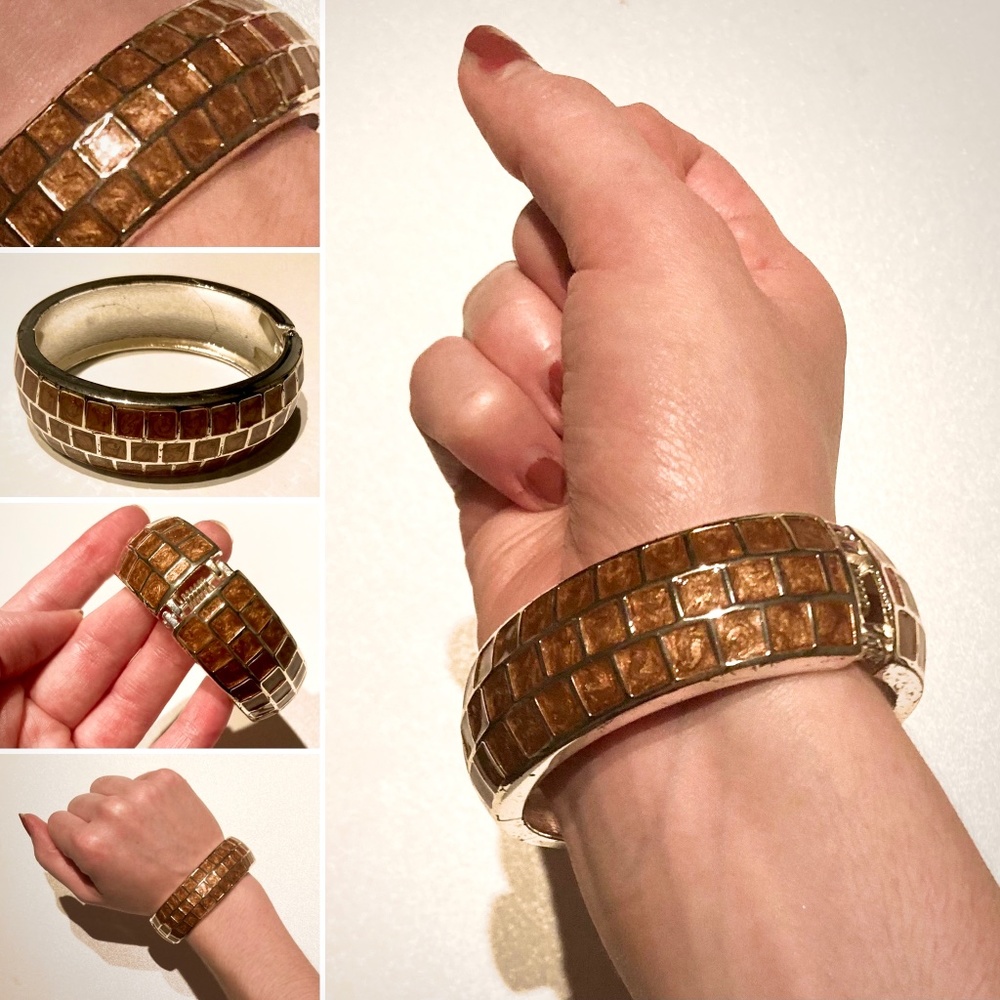 Latte Brown/Silver Toned Chunky Bangle